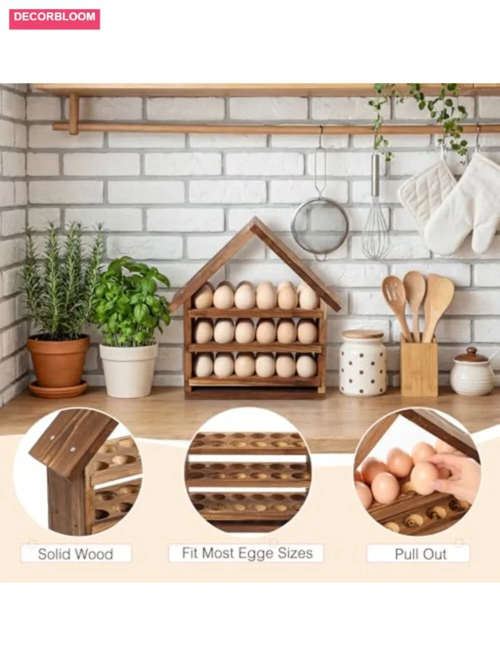 Wooden House Egg Holder 36 Hole 3 Tier Countertop Farmhouse Kitchen Storage - Picture 2 of 6